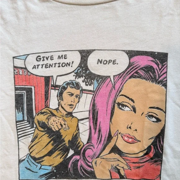 NWT Re/Done Cream Graphic Tee with “give me attention” Comic Print - Size Small - Picture 2 of 6